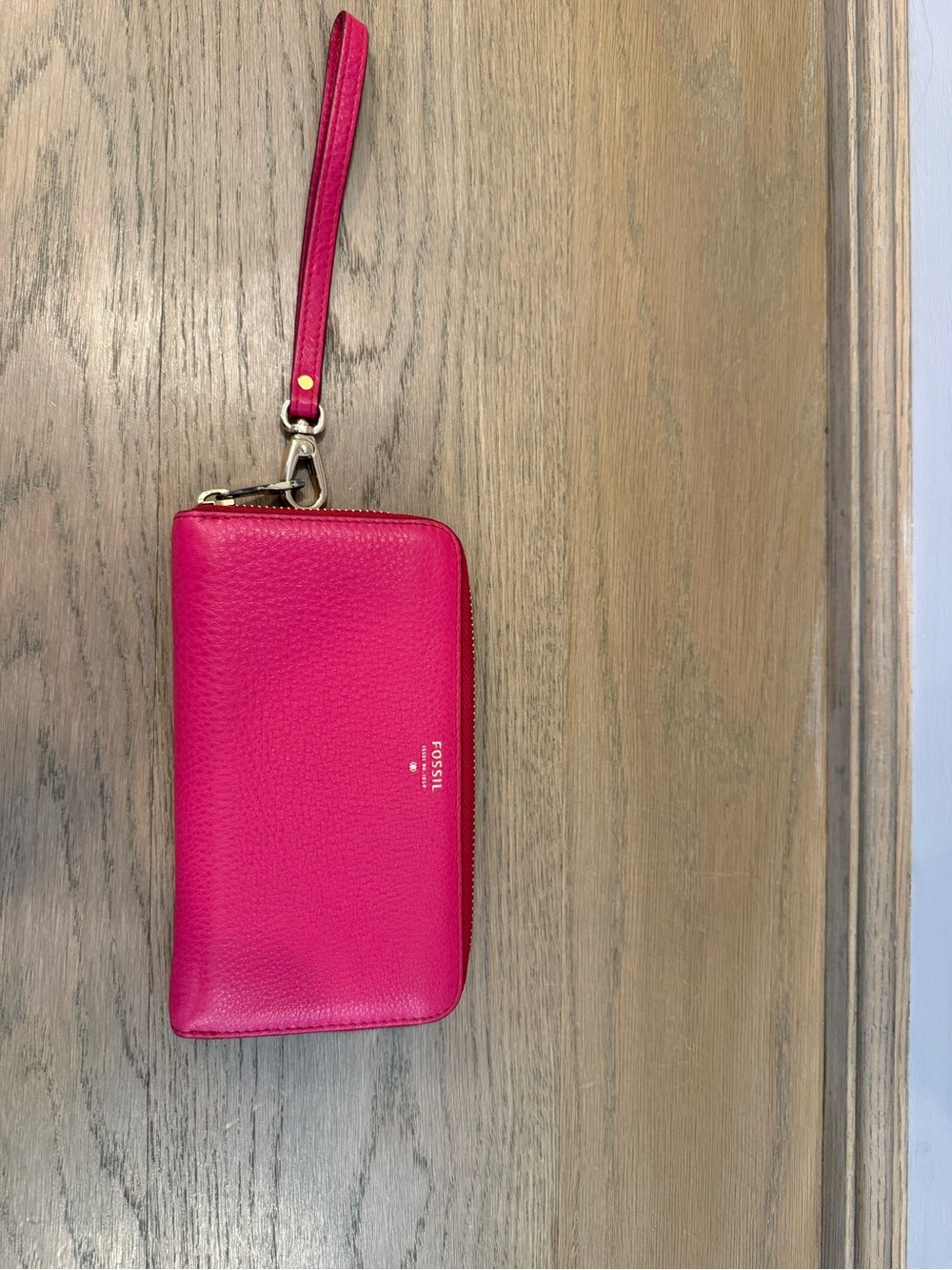 Fossil Sydney Hot Pink Zip Wristlet with Gold-Tone Hardware